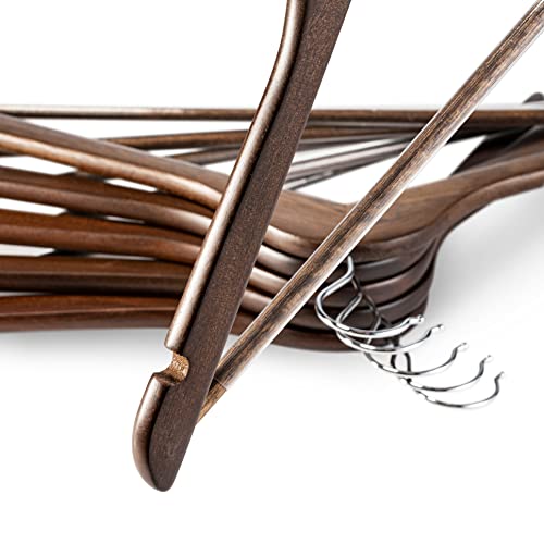 30 Pack Solid Wooden Suit Hangers With Non Slip Bar And Precisely Cut Notches - 360 Degree Swivel Chrome Hook - Vintage Finish Super Sturdy And Durable Wood Hangers #TOP7