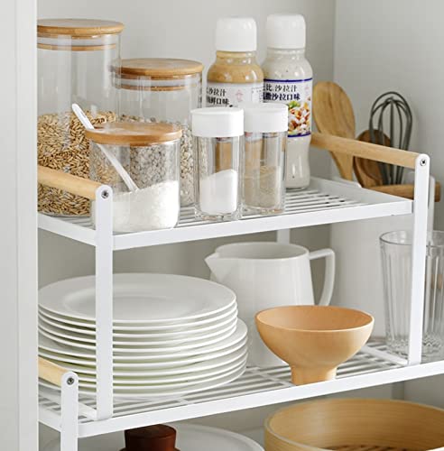 Hgyze Carbon Steel Kitchen Counter Shelf Organizer, Sturdy Cupboard Stand Pantry Shelves - Add Storage Space To The Countertop Bedroom Bathroom Office, Stackable Spice Rack (White, 13“X8.8”) #TOP4
