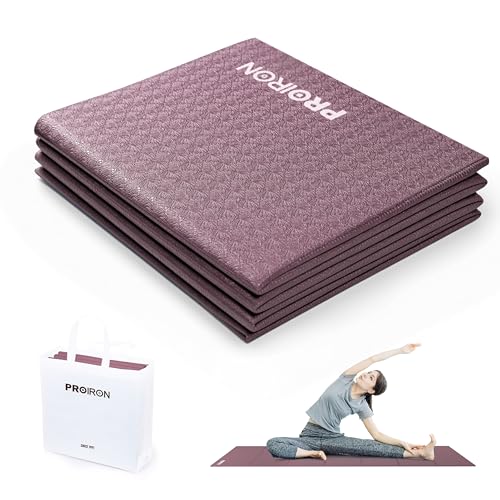 PROIRON Faltbare Yogamatte 183x61x0,4cm, Rutschfest, Schweißresistent Strapazierfähig, Tragbare Fitnessmatte Für Reisen Und Sport, Zusammenklappbar 30,5x26,5x6cm, Claret