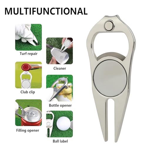 Vidsmow Golf Unisex Double Prong Pitchgabel mit herausnehmbarem Marker, Ergonomisches Werkzeug zur Pflege von Pitchmarken auf dem Golfplatz, Triple-Track-Technologie, ideal für Golfer