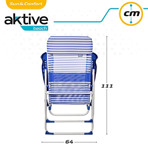 Aktive 53982 - Sillas de playa plegables resistentes, 47x61x118 cm, respaldo reclinable, 7 posiciones, aluminio y textileno, tacos antivueclo