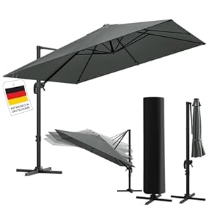 STEELSØN Elaris Premium Sonnenschirm rechteckig 300x300 cm – Ampelschirm inkl. Schutzhülle – Gartenschirm neigbar & 360° drehbar – Sonnenschutz UV50+ wetterfest – robustes Alu Gestell - anthrazit