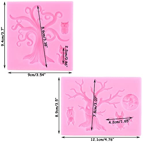 Mujiang Halloween Tree Cat Owl Silicone Mold Witch Bat Fondant Mold For Cake Decorating Candy Chocolate Polymer Clay Gum Paste Set Of 2 #TOP2