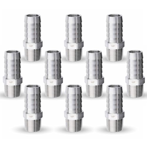 MAACFLOW MAACFLOW Stainless Steel 3/8" Male NPT to 5/8" Hose ID Barb Barbed Hose Fitting Adaptor Connector (Pack of 10)