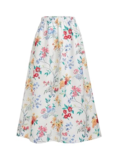 Floerns Women's Floral Elastic Waist A Line Skirt Elegant Flared Long Church Skirts