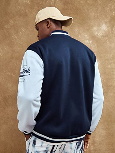 Floerns Men's Letter Graphic Print Long Sleeve Color Block Baseball Jacket Blue And White M #TOP1