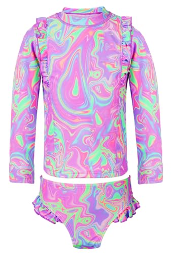 Image of Girls Swimsuit,Toddler Girls Bathing Suit Long Sleeve Rush Guard Swimwear,UPF 50+ Quick Dry Summer Beach Swimsuit