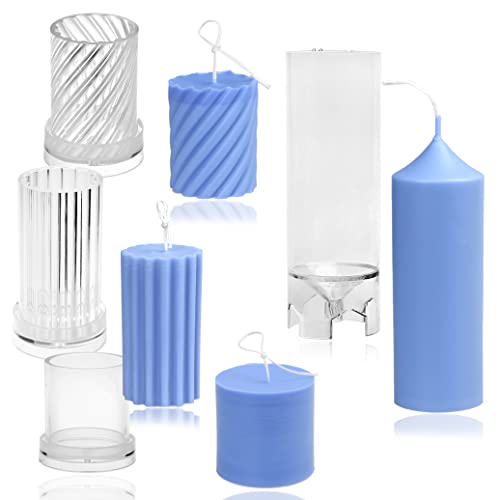 Milivixay 4Pcs Plastic Candle Molds For Candle Making - Including Pillar Mold, Cylinder Mold, Spiral Shape Cylinder Ｍold And Сylinder Rib Mold - Candle Making Molds #TOP21