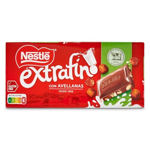 Nestle Extrafino Tableta de Chocolate con Leche y Avellanas 123 g, sin Gluten