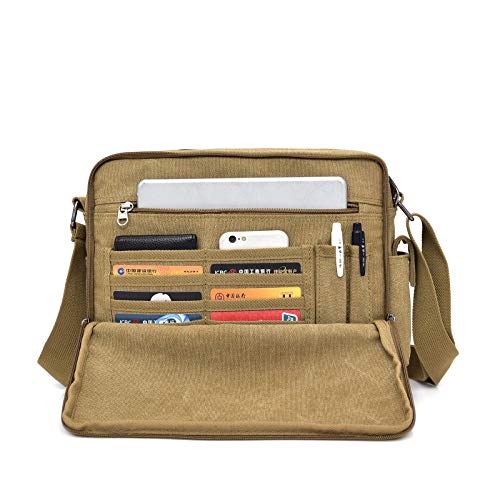Canvas Shoulder Bag Versatile Messenger Bag for Men Tablet Crossbody Bags for School Casual Handbags for Women Travel Purse Change Packet Grey