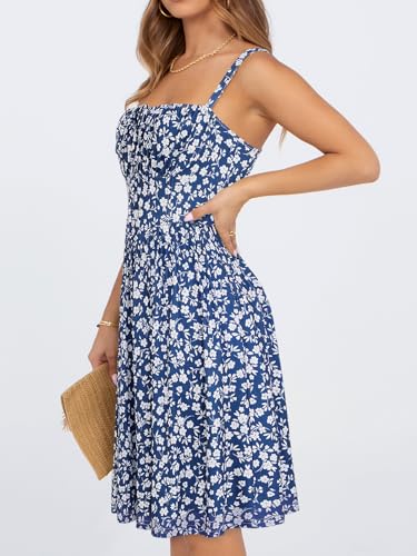 Image of YATHON Summer Mini Corset Sun Dress for Women Short Casual Square Neck Lace Up Floral Beach Vacation Dresses with Pockets