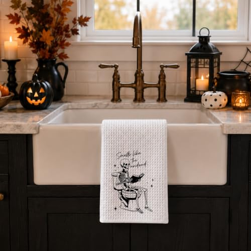 Threegoat Funny Spooky Halloween Hand Towels for Bathroom,1 PCS Smells Like the Undead Kitchen Towels, Gothic Home Decorative Towels for Skull Gifts, Funny Dish Towels for Owners Housewarming - C16 - image 6