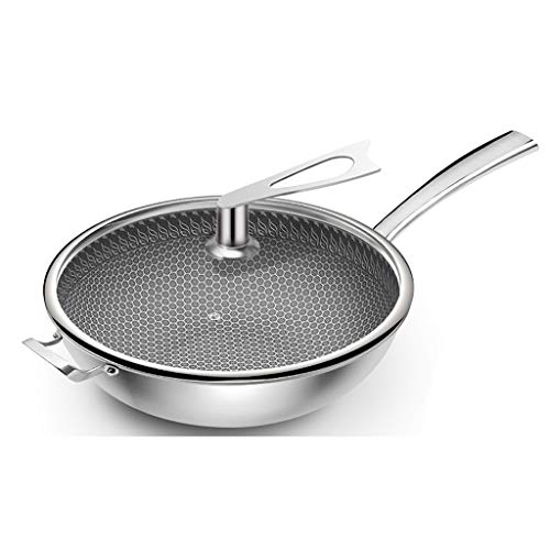 SH-chaoguo Fry Wok/Frying Pan/316 Stainless Steel Cooking Pan/Uncoated Non-Stick Pan with Lid, (34 Cm) for Induction Cooker, Gas Stove