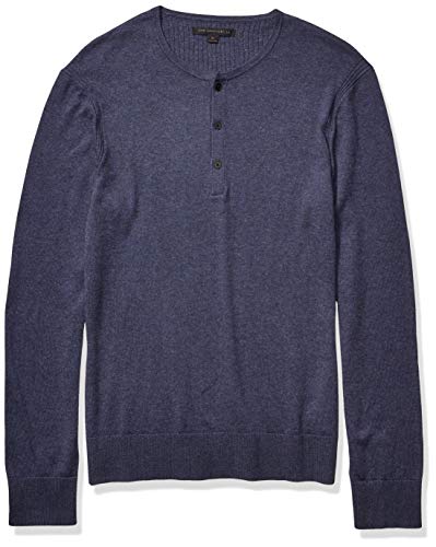 John Varvatos Star USA Men's Provo LS Cotton Yak Henley with Rib Back Panel, Officer Blue, L