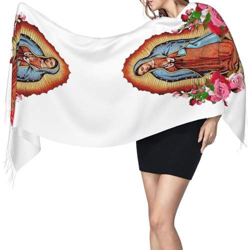 Virgen De Guadalupe Tassel Scarves Soft Warm Pashmina Scarf, Large Shawls And Wraps, Lightweight Scarfs For Women3