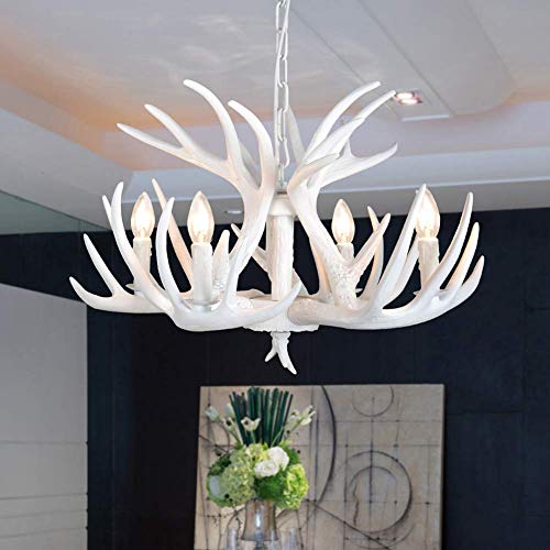 LHXINDMY Americana Arañas De Cuernos,comedor lámparas de cuerno de venado,4 Luces (bombillas...