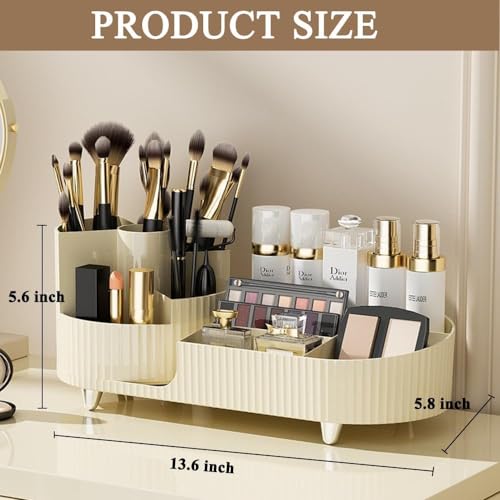 Image of JIALTO 360 Rotating Makeup Organizer Cream Cosmetic Storage Box for Brushes Lipsticks Skincare Perfume Nail Polish Jewelry Large Capacity Vanity Organizer for Bathroom Bedroom Countertop