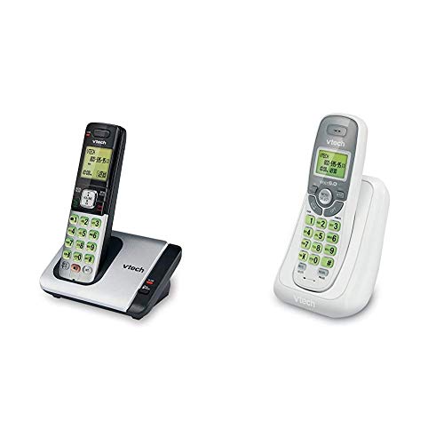 VTech CS6719 DECT 6.0 Cordless Phone with Caller ID/Call Waiting, 1 Cordless Handset, Silver/Black & VTech CS6114 DECT 6.0 Cordless Phone with Caller ID/Call Waiting, White/Grey with 1 Handset