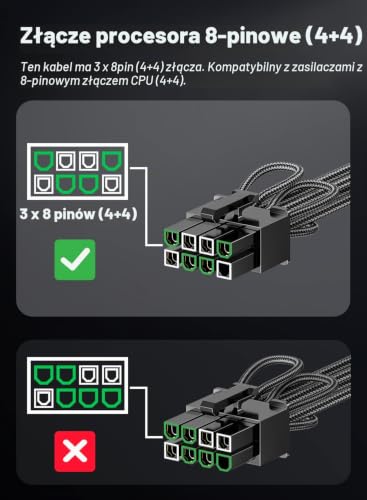 Fasgear Kabel zasilający PCIe 5.0 GPU 70 cm | 16-pinowe złącze (12+4) 12VHPWR do RTX 3090 Ti 4080 4090,3x8pin (4+4) wtyki do procesora Corsair/Great Wall/Thermaltake (czarny)