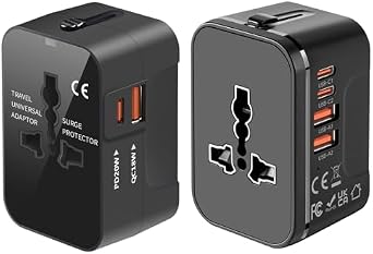 Travel Adapter 2 Pack with USB-C and USB-A Fast Charging Ports, Worldwide All in One Universal Travel Adaptor AC Power Plug Adapter Wall Charger for USA EU UK AUS