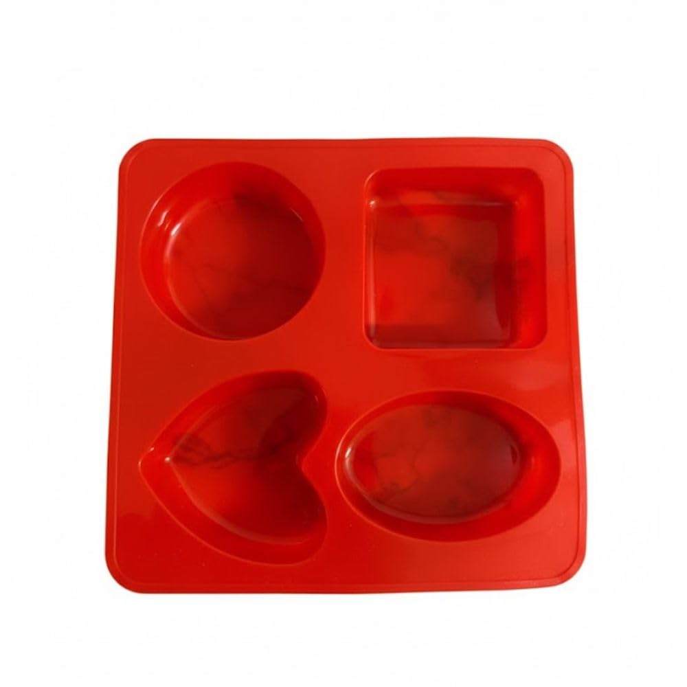 Red Silicone Soap Mould with 4 Shapes (Round, Square, Heart, Oval) Flexible Non-Stick Mold for DIY Handmade Soaps (Pack of 1)-image-26