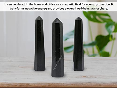 Image of Amazing Gemstone Black Tourmaline Crystal Towers ~ Natural Healing Crystal Point Obelisk for Reiki Healing and Crystal Grid (3- Inch)