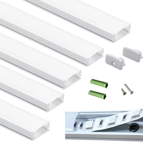 THMOOTHER Matte White 5-Pack 3.28FT Pre-Drilled Clip Free LED Strip U Channel Diffuser, Tight and...