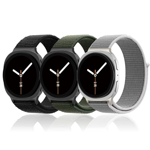3 Pack Nylon Bands for Galaxy Watch 8 Band 40mm 44mm/Galaxy Watch 8 Classic Band 46mm Men/Women,Breathable Soft Fabric Sport Loop Adjustable Wristband Strap for Samsung Galaxy Watch 8/8 Classic