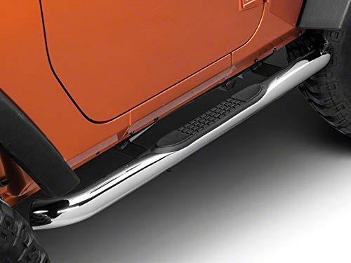 Redrock 4x4 3-Inch Round Curved Side Step Bars; Stainless Steel Compatible with 07-18 Jeep Wrangler JK 2-Door