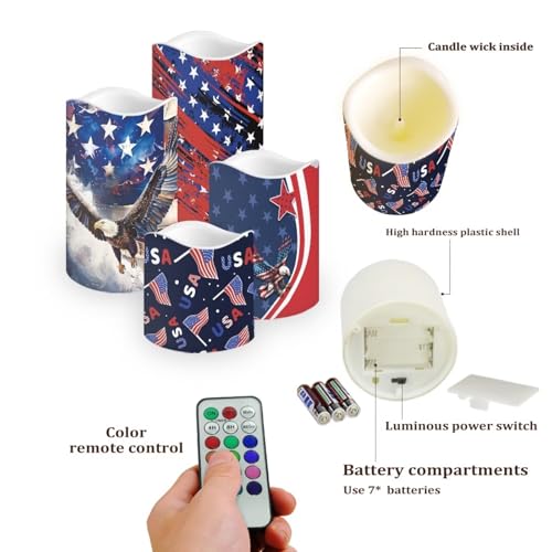 Image of Blad Eagle Flameless Battery Operated Lamp with Remote 250th Years of Freedom LED Electric Candles Patriotic American Flag Fack Candle for Independence Day 4th of July Home Decors, 4 Pack