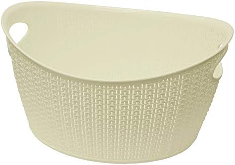 JVL Knit Design Loop Plastic Rectangular Linen Washing Basket with Handles, Ivory, 36.5 x 56.5 x 25.5 cm, 38 Litre
