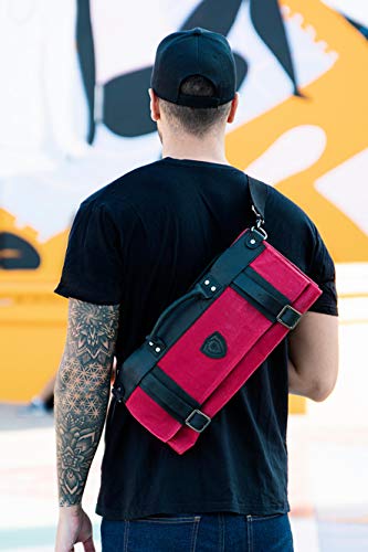 Dalstrong Nomad Knife Roll - 12Oz Heavy Duty Canvas & Top Grain Leather Roll Bag - 13 Slots - Interior And Rear Zippered Pockets - Blade Travel Storage/Case (Crimson Red) #TOP3