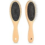 2 Pieces Dog Pin Brush Pet Grooming Brush with Wooden Handle and Stainless Steel Round Pins Dog Cat...