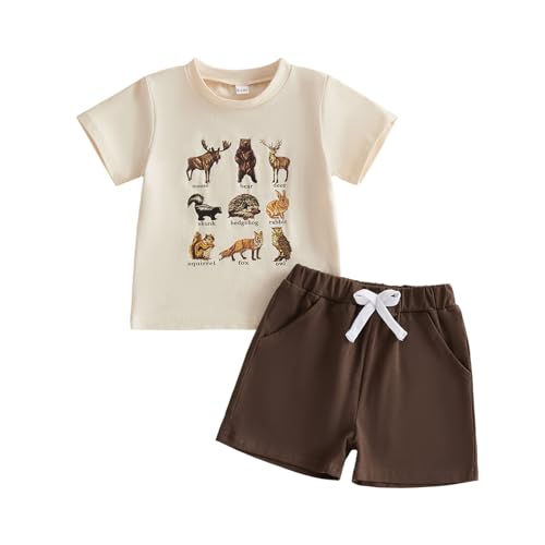 Kupretty Toddler Baby Boy Clothes 12 18 24 Month 2T 3T Summer Outfit Insect Bug Nature Tee T-shirts + Shorts Set (Coffee, 18-24 Months)