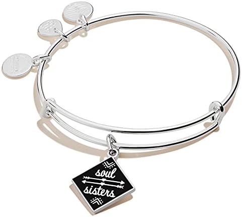 Alex and Ani Soul Sisters Expandable Bangle Bracelet for Women, Friendship Inscription Charm, Shiny Silver Finish, 2 to 3.5 in