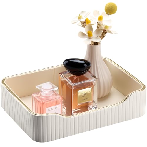 KINGFOM PU Leather Valet Tray, Ivory White