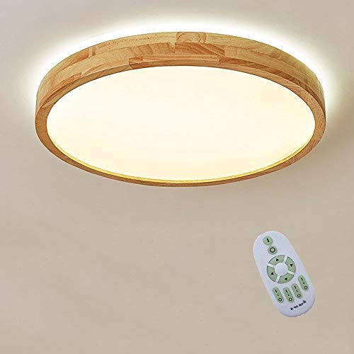 48W LED Deckenleuchte Aus Massivem Holz, Ultradünne 6cm Runde Deckenlampe, Deckenleuchte Aus Nordischer Eiche, Moderne Wohnzimmer Schlafzimmer LED Deckenleuchte, Mit dimmbarer Fernbedienung Φ50*6CM Cover