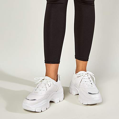 Niluber Women's Chunky Platform Sneakers Lace-Up Casual Fashion Walking Sport Shoes(White/Silver,8.5) #TOP5