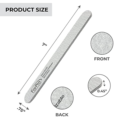 Forpro Zebra Foam Board, 100/180 Grit, Double-Sided Manicure Nail File, 7” L X .75” W 50-Count #TOP1