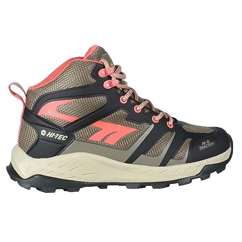 Hi-Tec MUFLON MID Women botas senderismo mujer,botas montaña mujer impermeables, para trekking (TOUBKAL MID WP WO'S Black/Taupe/Georgia Peach, 41)