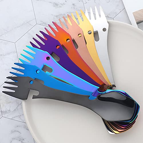 2 Piece Stainless Steel Camping Sporks Color Me 4 In 1 Fork Spoon Knife Bottle Can Opener Set Portable Reusable Travel Cutlery Camping Metal Spork Multitool For Outdoor, Dishwasher Safe (Gold) #TOP6