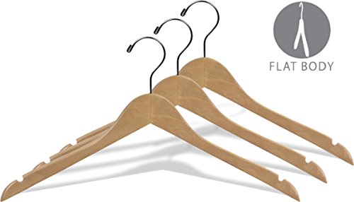 The Great American Hanger Company Wood Top Hanger, Box Of 50 Space Saving 17 Inch Flat Wooden Hangers W/Natural Finish & Chrome Swivel Hook & Notches For Shirt Jacket Or Dress #TOP1