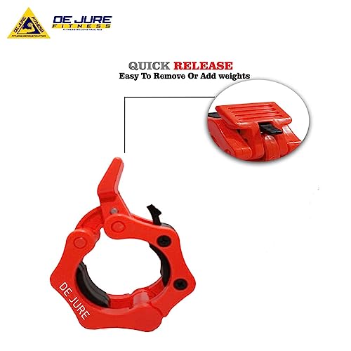 Image of De Jure Fitness Olympic Barbell Collars 2 Inch Pair - Quick Release Locking Design - Heavy Duty ABS Lock-Jaw Barbell Collars for Weightlifting, Powerlifting, CrossFit & Strength Training - Red