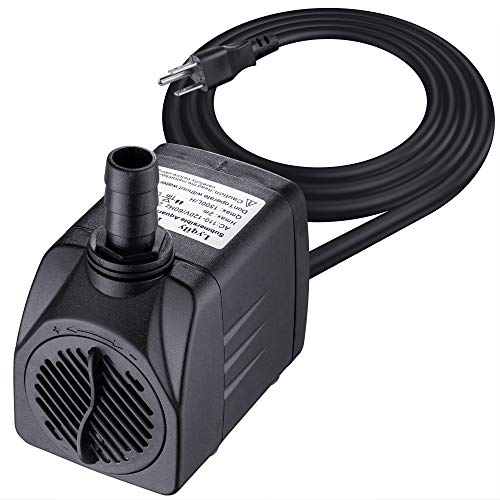 Lyqily 400GPH Water Pump Ultra Quiet 25W Submersible Fountain Aquarium Fish Pond Hydroponic Pump with 6.6ft High Lift, 5.9ft Three-pin Plug Power Cord, 2 Nozzles