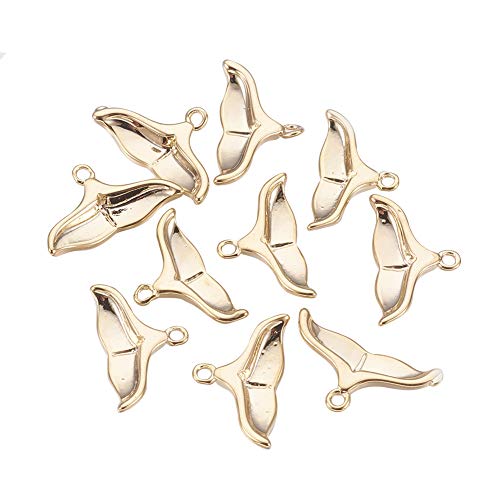 CHGCRAFT 10Pcs Brass Whale Tail Charms Real 18K Gold Plated Jewelry Findings with Hole for DIY Bracelet Necklace Jewelry Making