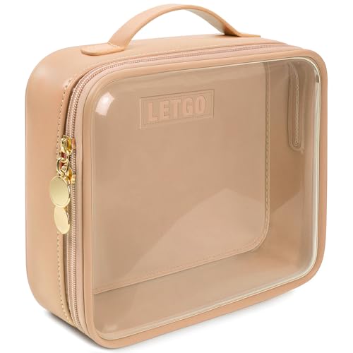 Image of LETGO Clear Makeup Bags - TSA Approved Toiletry Bag with Handle Large Opening, Clear Toiletry Bags for Traveling Travel Essentials Travel Size Toiletries Car Accessories for Women (Large Sand)