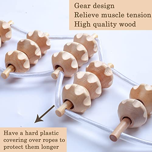 Hovom Wood Back Massage Roller Rope Tool,Lymphatic Drainage,Wood Therapy Massage Tools,Maderoterapia Colombiana,Portable Handheld Rolling, Massage Strap For Back, Neck, Shoulders, Legs (Bumpy) #TOP3