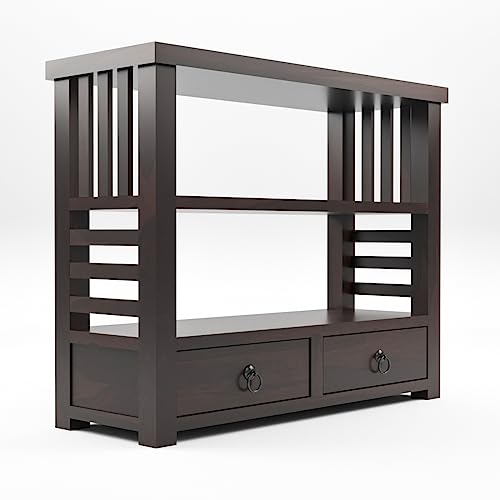Image of olid Sheesham Wood Semi-Open Book Shelf for Living Room | Study Room | Office (Walnut)