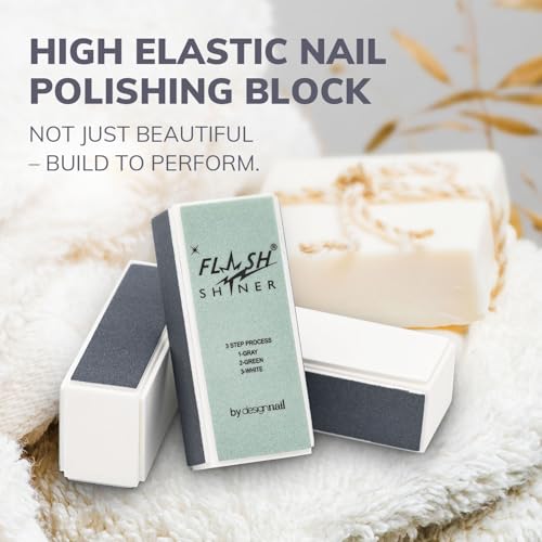 Design Nail Flash Shiner® Block – 3-Way Nail Buffer – Pack of 4 – Professional Nail Buffer for Natural Shine – Smooths, Conditions & Polishes – Manicure Tool for Home or Salon Use 4-pack