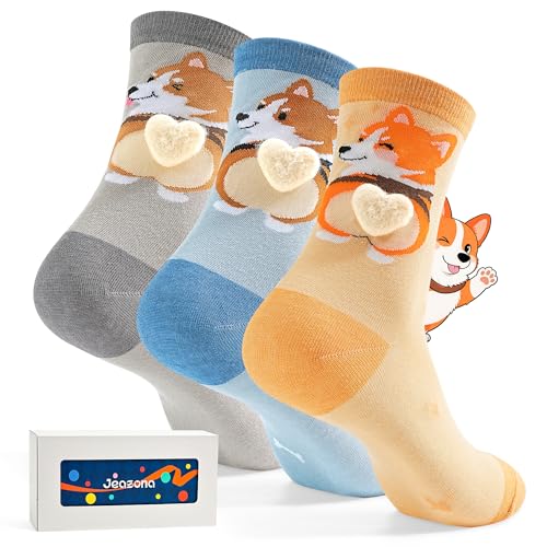 Jeasona 3 Pairs Cute Cogi Socks with Balls Womens Dog Socks Dog Mom Gifts for Women 3D Novelty Cotton Funny Animal Cogi Gifts Crew Birthday Sock Dogs Lovers Presents for Mother Sisters
